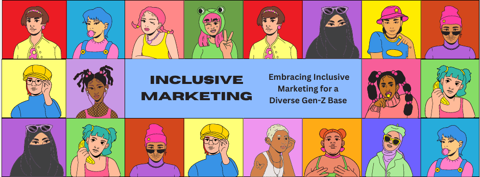 Inclusive marketing banner image for blog post. Diverse group of cartoon people