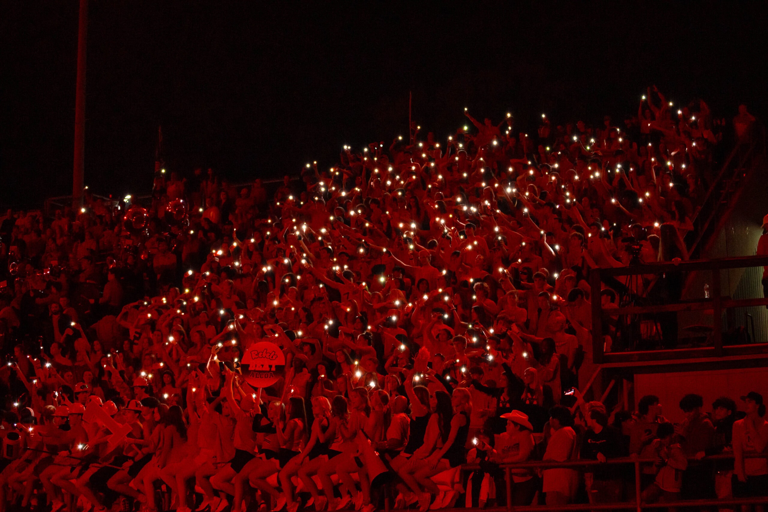 Maryville vs Alcoa, GARS 2024 Red Crowd with Phone Flash Lights on at a Football game