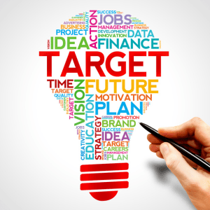 A word cloud shaped as a light bulb with words all about target audience